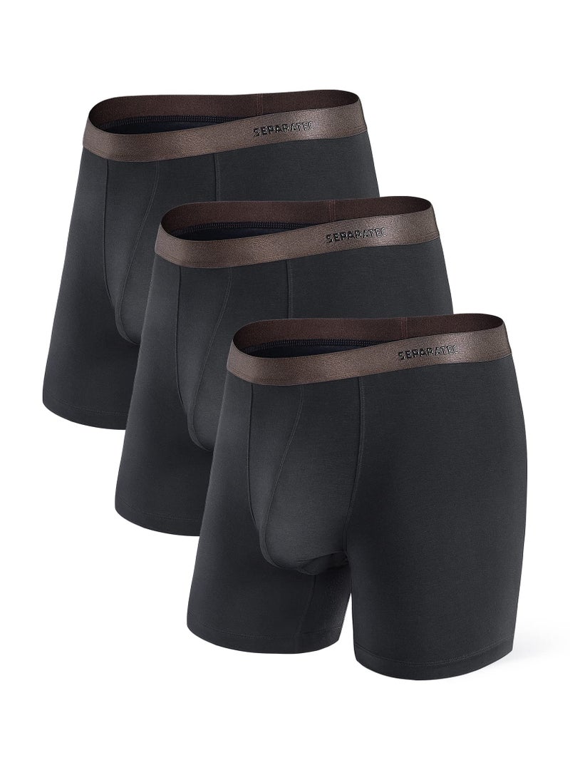 Separatec Mens Underwear with Pouch Moisture Wicking Rayon Made From Bamboo Underwear Men Breathable Boxer Briefs 3 or 6 Pack(L, Black) - Image 1